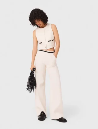 Broek met wijde pijpen en tweed-effect