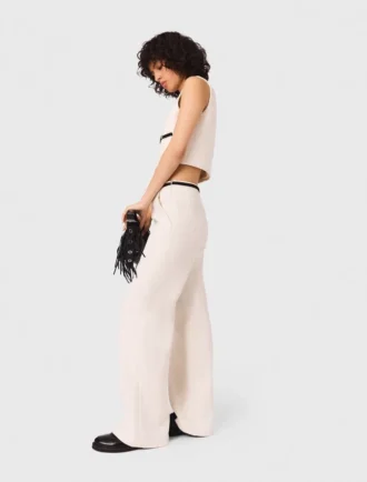 Broek met wijde pijpen en tweed-effect