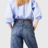Denimjeans met wijde pijpen en studs