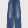 Denimjeans met wijde pijpen en studs