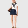 Denimskort met geborduurd gelaagd effect