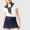 Denimskort met geborduurd gelaagd effect