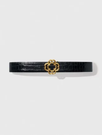 Dubbele M-riem van leer met krokodillenlook