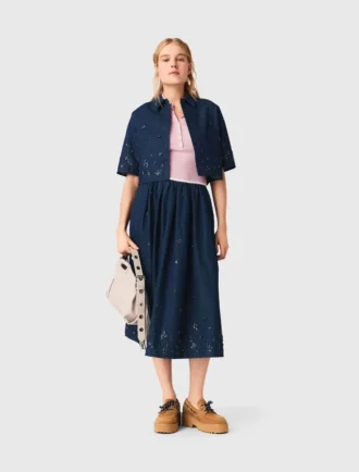 Geborduurd kort denim shirt