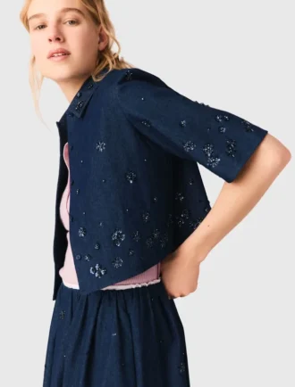 Geborduurd kort denim shirt