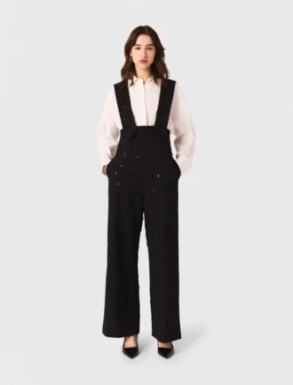Geborduurde broek met bretels