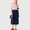 Geborduurde denim midirok