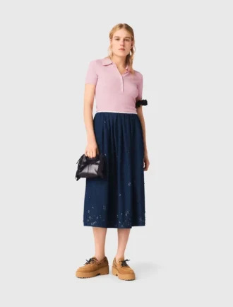 Geborduurde denim midirok