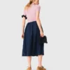 Geborduurde denim midirok