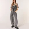 Geborduurde tule top