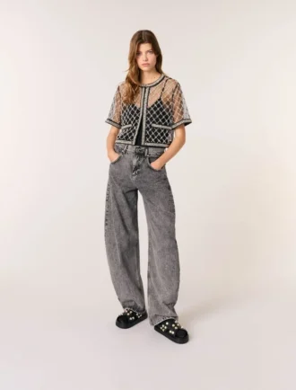 Geborduurde tule top