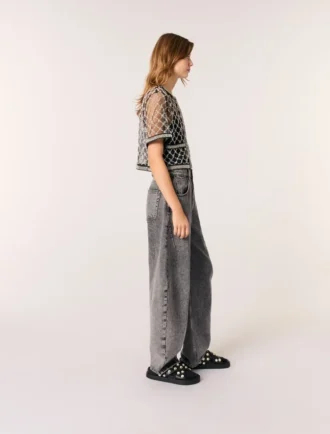 Geborduurde tule top