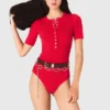 Geribbelde body met korte mouwen
