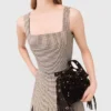 Geruite top met bandjes en strass