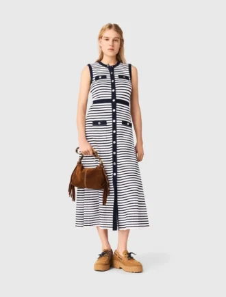Gestreepte gebreide maxi-jurk