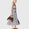 Gestreepte gebreide maxi-jurk