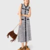 Gestreepte gebreide maxi-jurk