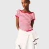 Gestreepte gebreide top met boothals