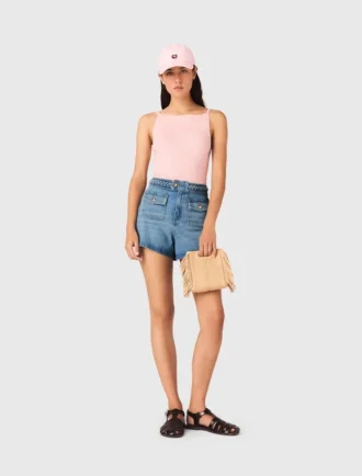 Gevlochten denim short