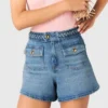 Gevlochten denim short