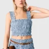 Katoenen top met smockwerk en strass