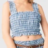 Katoenen top met smockwerk en strass