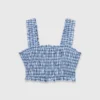 Katoenen top met smockwerk en strass