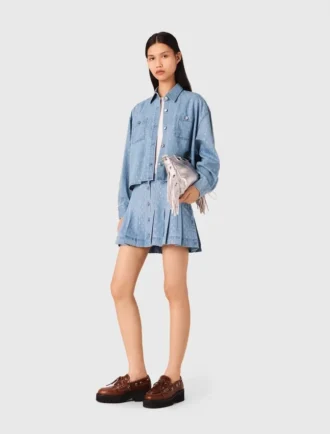 Kort denim shirt met strass