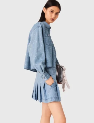 Kort denim shirt met strass