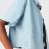 Kort denim shirt met strass