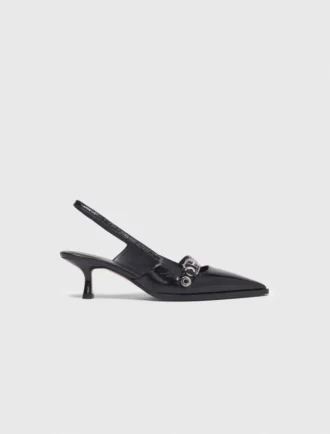 Leren pumps met bandje met oogjes