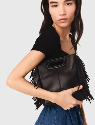M Bag van glad leer met franjes