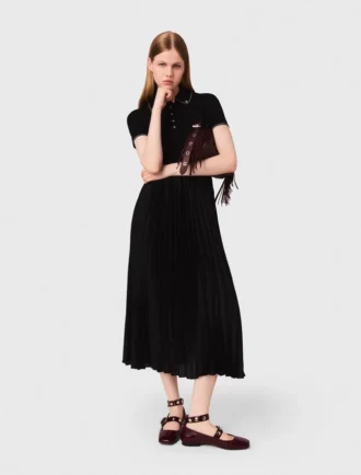 Maxi-jurk met plooien en polokraag