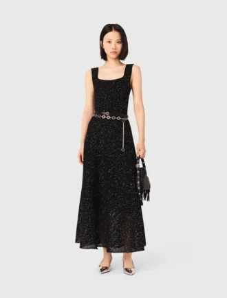 Maxi-jurk van gebreide stof met strass