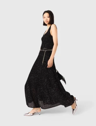 Maxi-jurk van gebreide stof met strass