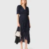 Midi-jurk met metallic ruches