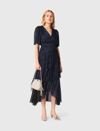 Midi-jurk met metallic ruches