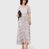 Midi-jurk met metallic ruches