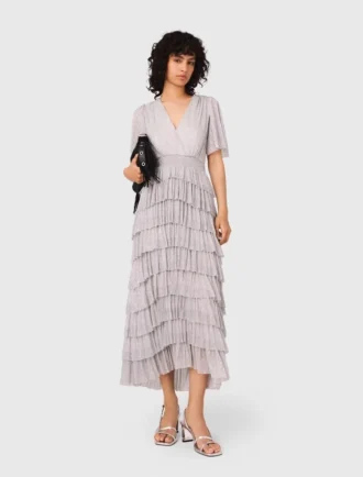 Midi-jurk met metallic ruches
