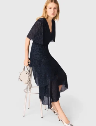 Midi-jurk met metallic ruches
