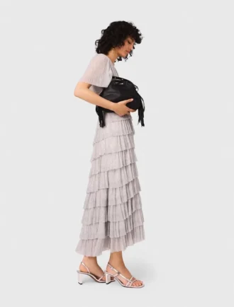 Midi-jurk met metallic ruches