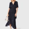 Midi-jurk met metallic ruches