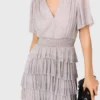 Midi-jurk met metallic ruches