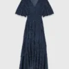 Midi-jurk met metallic ruches