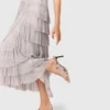 Midi-jurk met metallic ruches