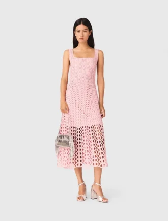 Midi-jurk van gehaakt materiaal met strass