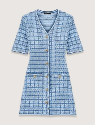 Mini-jurk van gebreide stof met tweed-effect
