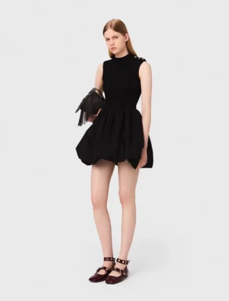 Mini-jurk van geribd breisel en taft