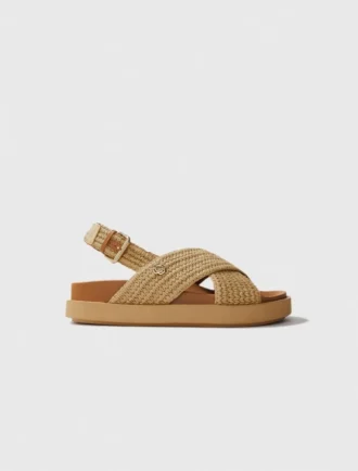 Platte sandalen met raffia-effect