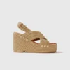 Sandaaltjes met sleehak en raffia-effect